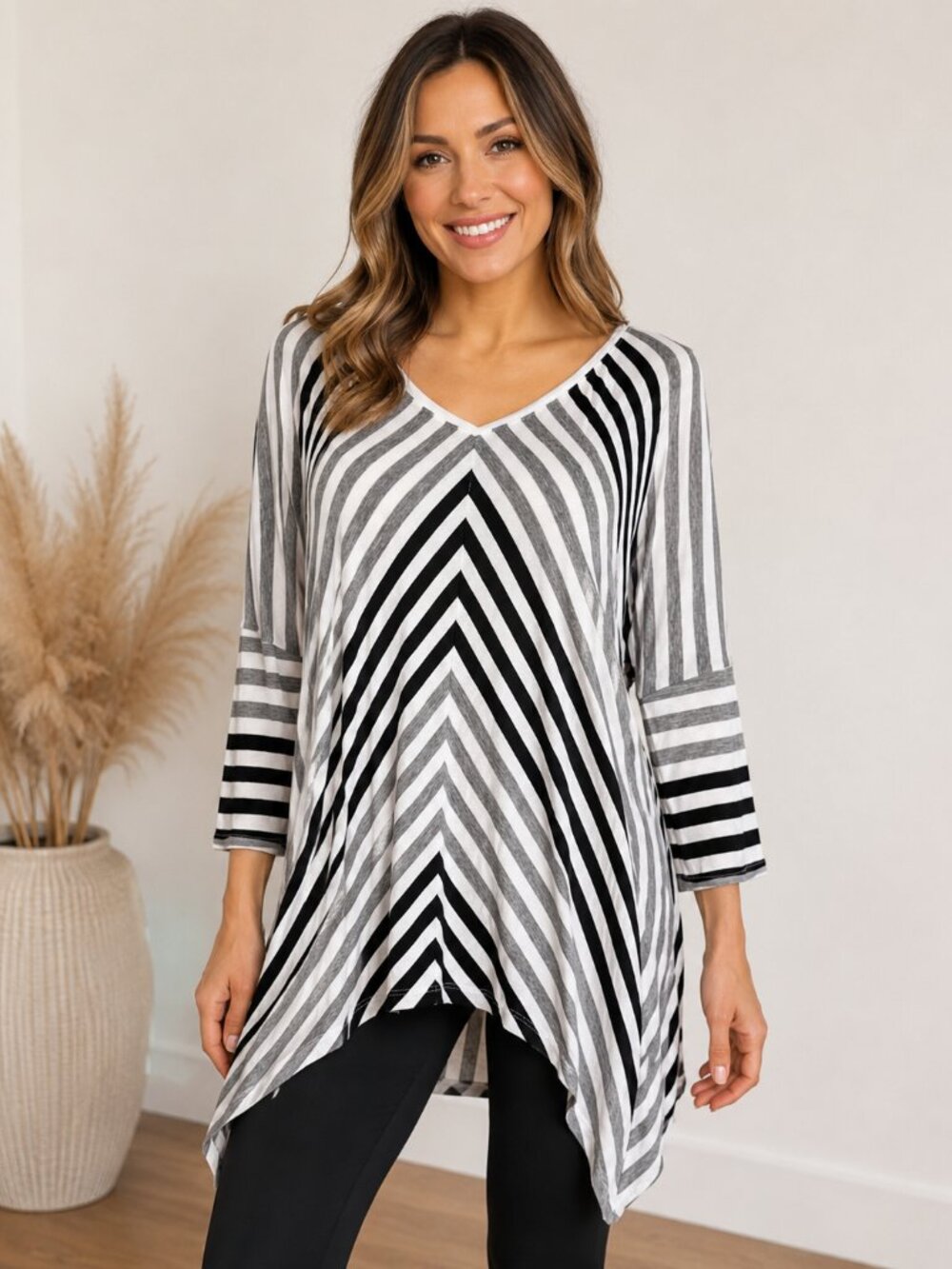 White House Black Market Chevron Stripe Asymmetrical Tunic Top Small
